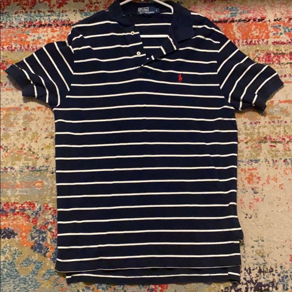 Dark blue white stripe Ralph Lauren polo large